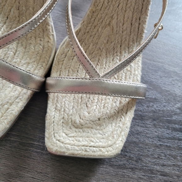 Coach Gold Platinum Champagne Kaia Espadrille Open Toe Heels NWOB Size 8 - Picture 6 of 12